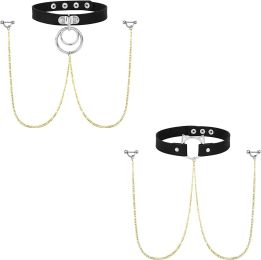 5Pairs 14G Stainless Nipple Ring with Choker Necklaces Nipple Rings Replaceable Straight Barbell Nipple Piercing for Women Men 16mm - default