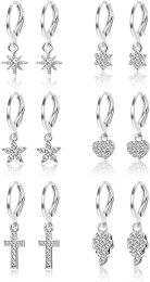 6 Pairs Cross Small Hoop Huggies Dangle Earrings for Women Girls Heart Flower Snowflake Tiny Hoop Earrings Fashion Jewelry - default