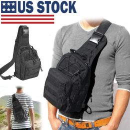 Men Backpack Tactical Sling Bag Chest Shoulder Body Molle Day Pack Pouch Black - default