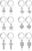 6 Pairs Cross Small Hoop Huggies Dangle Earrings for Women Girls Heart Flower Snowflake Tiny Hoop Earrings Fashion Jewelry - default