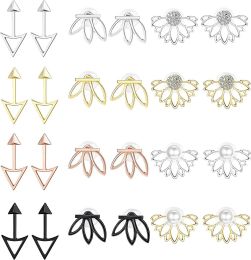 12 Pairs Ear Jacket Stud Lotus Flower Earrings Set for Women Girls Ear Piercing Best Gift - default