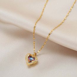 Ocean Heart Crystal Necklace - Gold