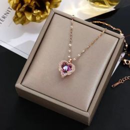 Ocean Heart Crystal Necklace - Rose Gold