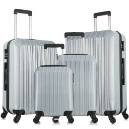 4 Piece Set Luggage Sets Suitcase ABS Hardshell Lightweight Spinner Wheels (16/20/24/28 inch) silver white - silver white