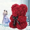 10" Rose Teddy Bear - Artificail Everlasting Flower for Window Display - Anniversary Christmas Valentines Gift - Clear Gift Box Included - dark red