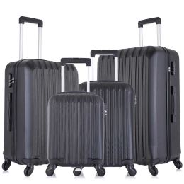 4 Piece Set Luggage Sets Suitcase ABS Hardshell Lightweight Spinner Wheels Black - Black