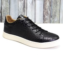 Men's Embossed Flat Casual Leather Shoes (Option: Black-49 50)