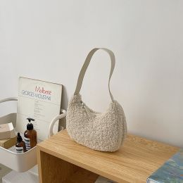 Simple Women's Plush Handheld Shoulder Bag (Color: White)
