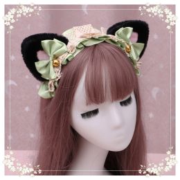 A lovely japanese Lolita hairdress, Catwoman Plush Lolita headdress, lace cat ear hair band (Option: M9)