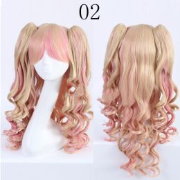 Double tiger clip style lolita wig (Option: Yellow pink)