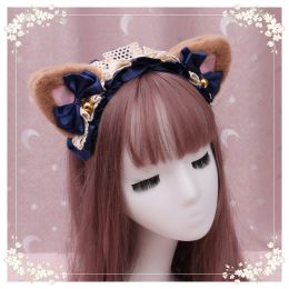 A lovely japanese Lolita hairdress, Catwoman Plush Lolita headdress, lace cat ear hair band (Option: M2)