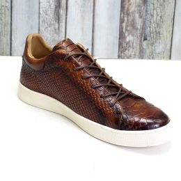 Men's Embossed Flat Casual Leather Shoes (Option: Brown-49 50)