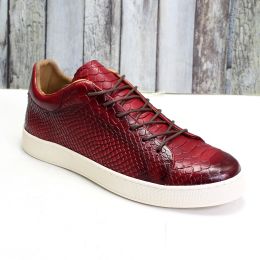 Men's Embossed Flat Casual Leather Shoes (Option: Red-49 50)