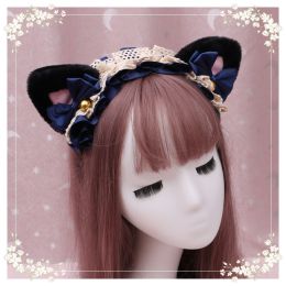 A lovely japanese Lolita hairdress, Catwoman Plush Lolita headdress, lace cat ear hair band (Option: M4)